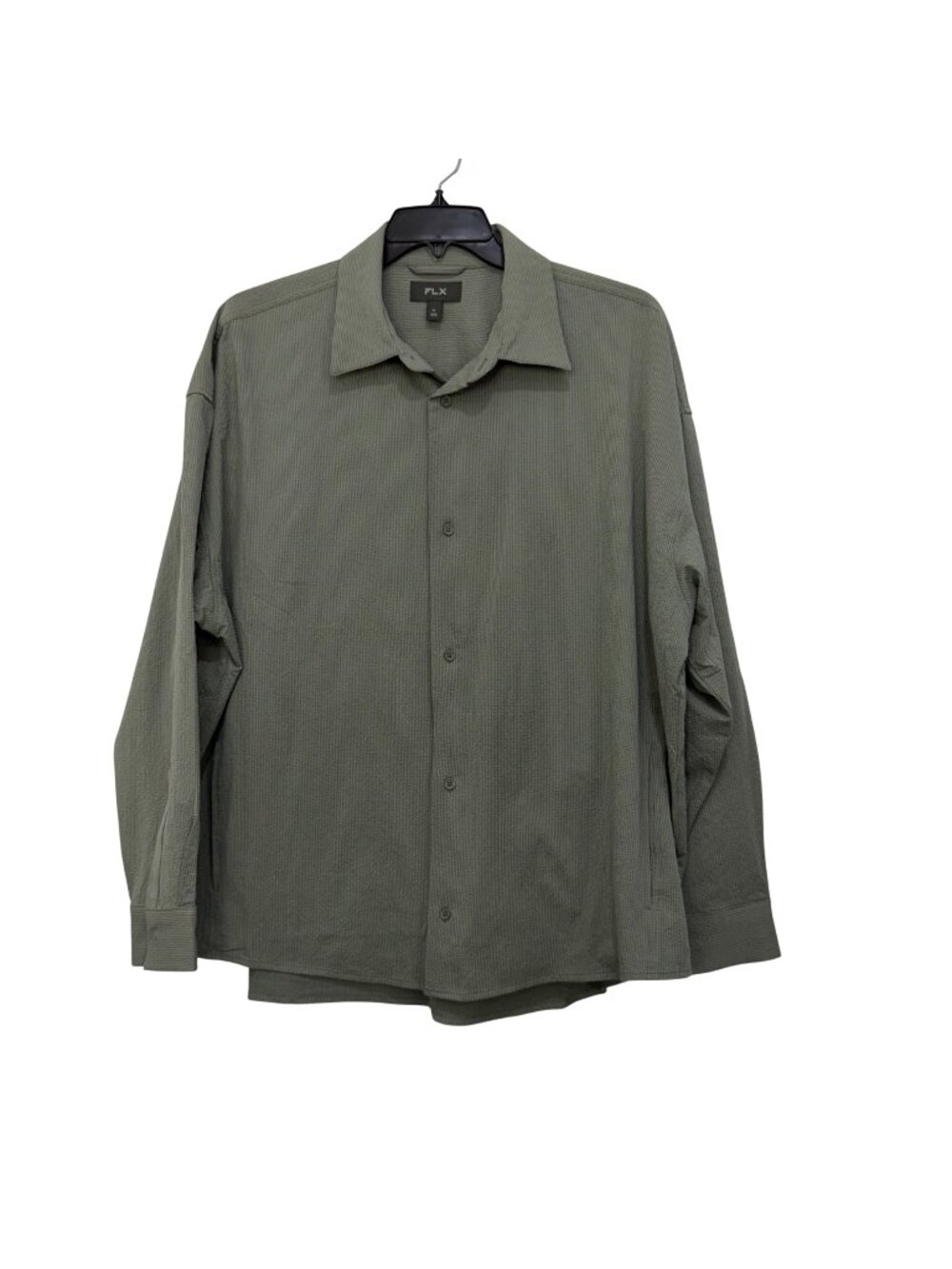 FLX Mens SZ  XL Olive Green Woven Seerscker Button-Up Long Sleeve Shirt Casual